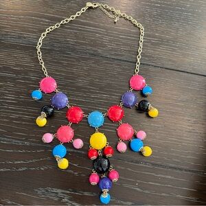 Colorful Bauble Statement Necklace Gold Chain Bright Whimsical Fun Bold
